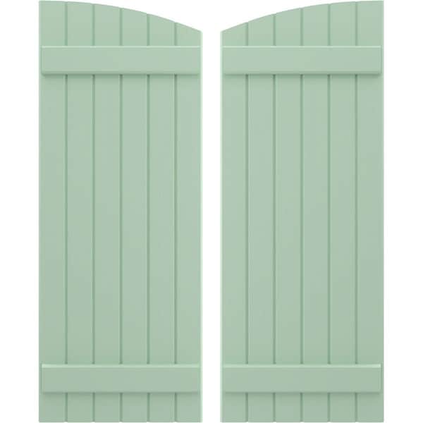 Ekena Millwork Americraft 6-Board (2 Batten) Wood Joined Board-n-Batten Shutters w/Ellipt Top, ARW101BE621X77SGH, PR ARW101BE621X77SGH - main